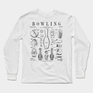 Bowling Pin Ball Bowler Retro Vintage Patent Print Long Sleeve T-Shirt